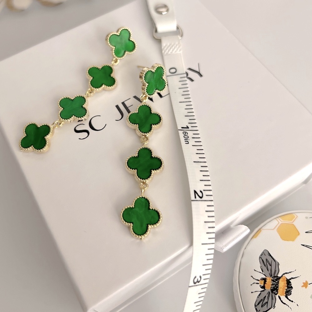 Last 1 🔥 Green Dangle Clover Earrings 925 Sterling Silver - Picture 4 of 8